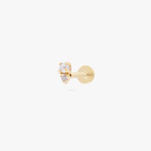 14K Stacked CZ Pearl Flatback Stud