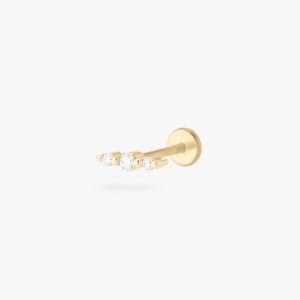 14K Long Round Diamond Flatback Stud
