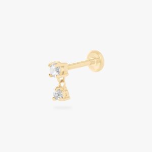 14K CZ Dangle Flatback Stud