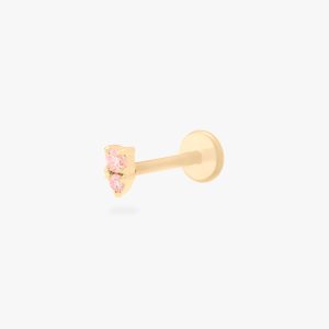 14K Stacked Pink Diamond Flatback Stud